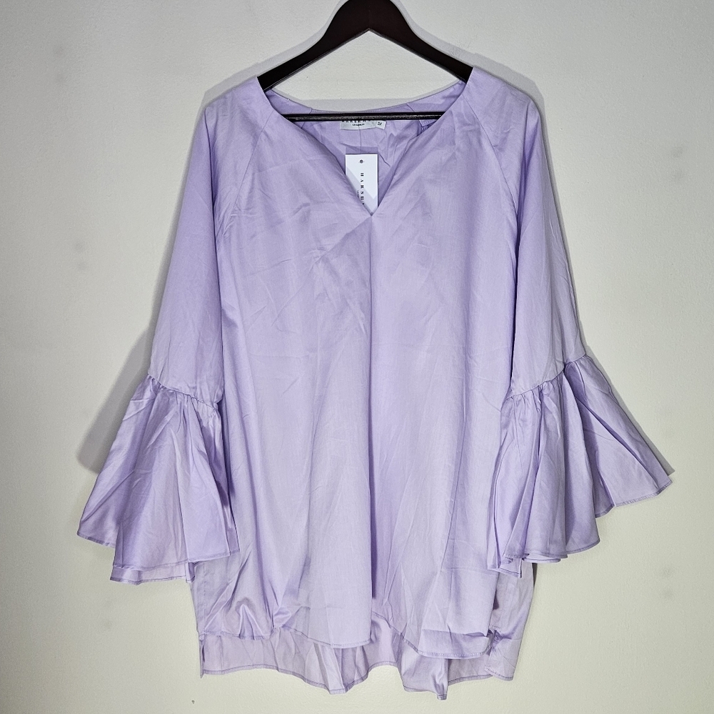 Harshman Blouse Zenaida Lilac Purple Flared Bell Sleeve Plus Size V-Neck Casual - Picture 10 of 10